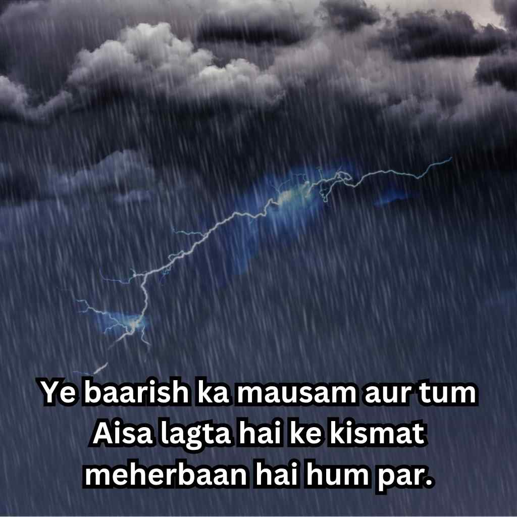 Dark rainy weather with lightning and romantic barish poetry about monsoon vibes