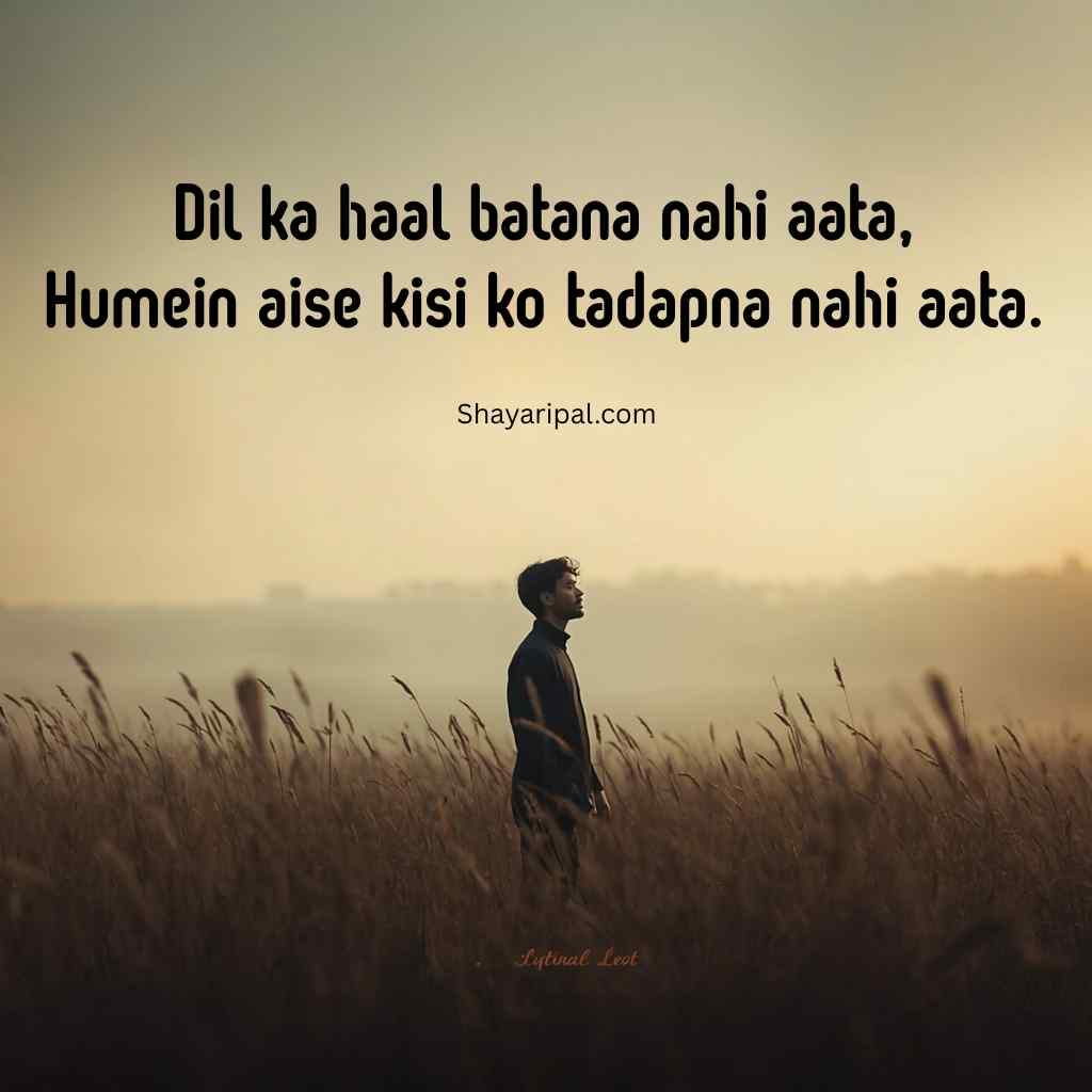 Sad boy in field with heart broken shayari about hidden emotions and pain