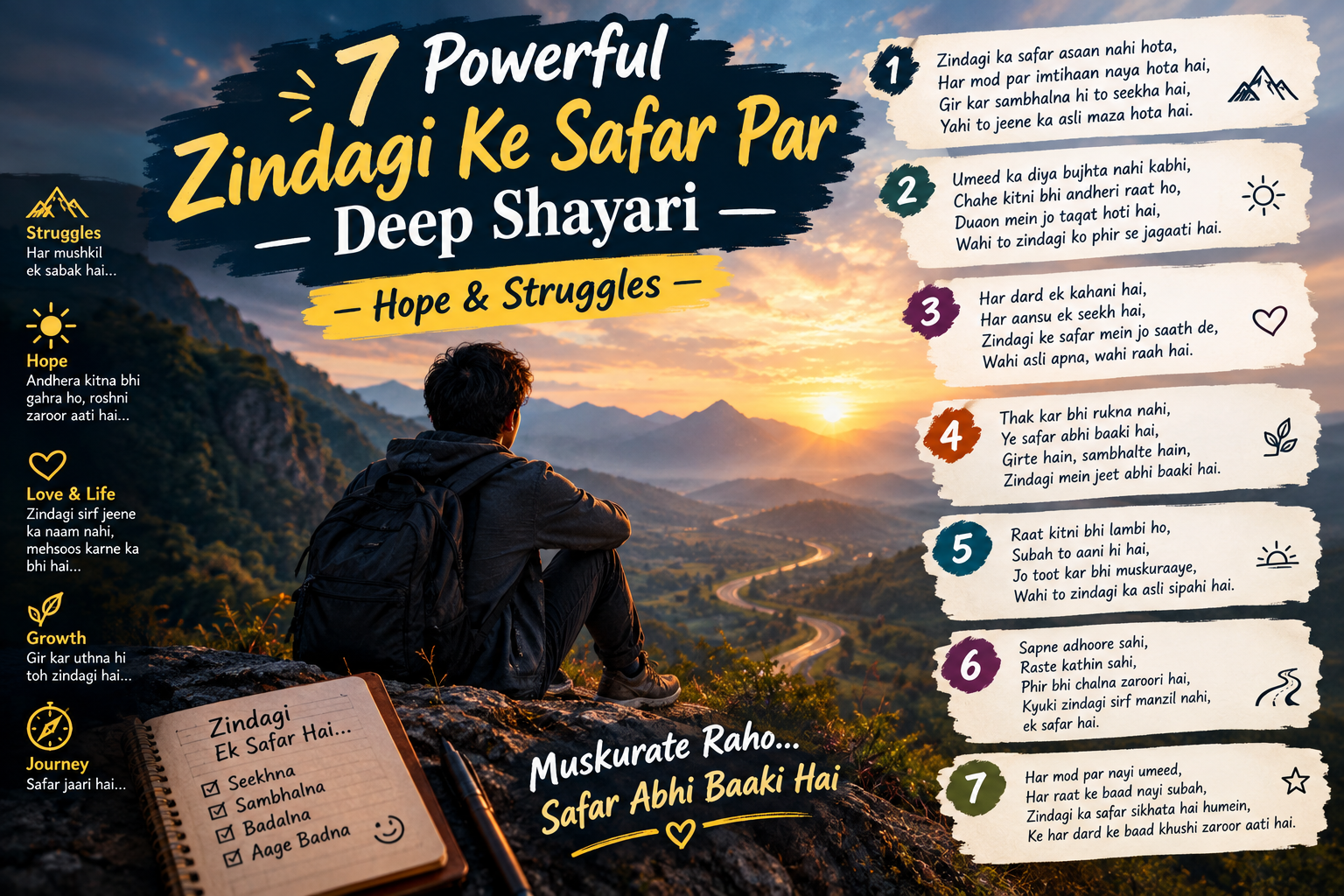7 Powerful Zindagi Ke Safar Par Deep Shayari — Hope & Struggles